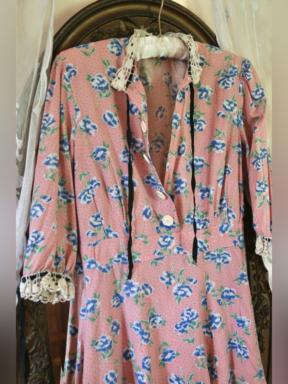 1940s Vintage Cotton Pink Floral Dress